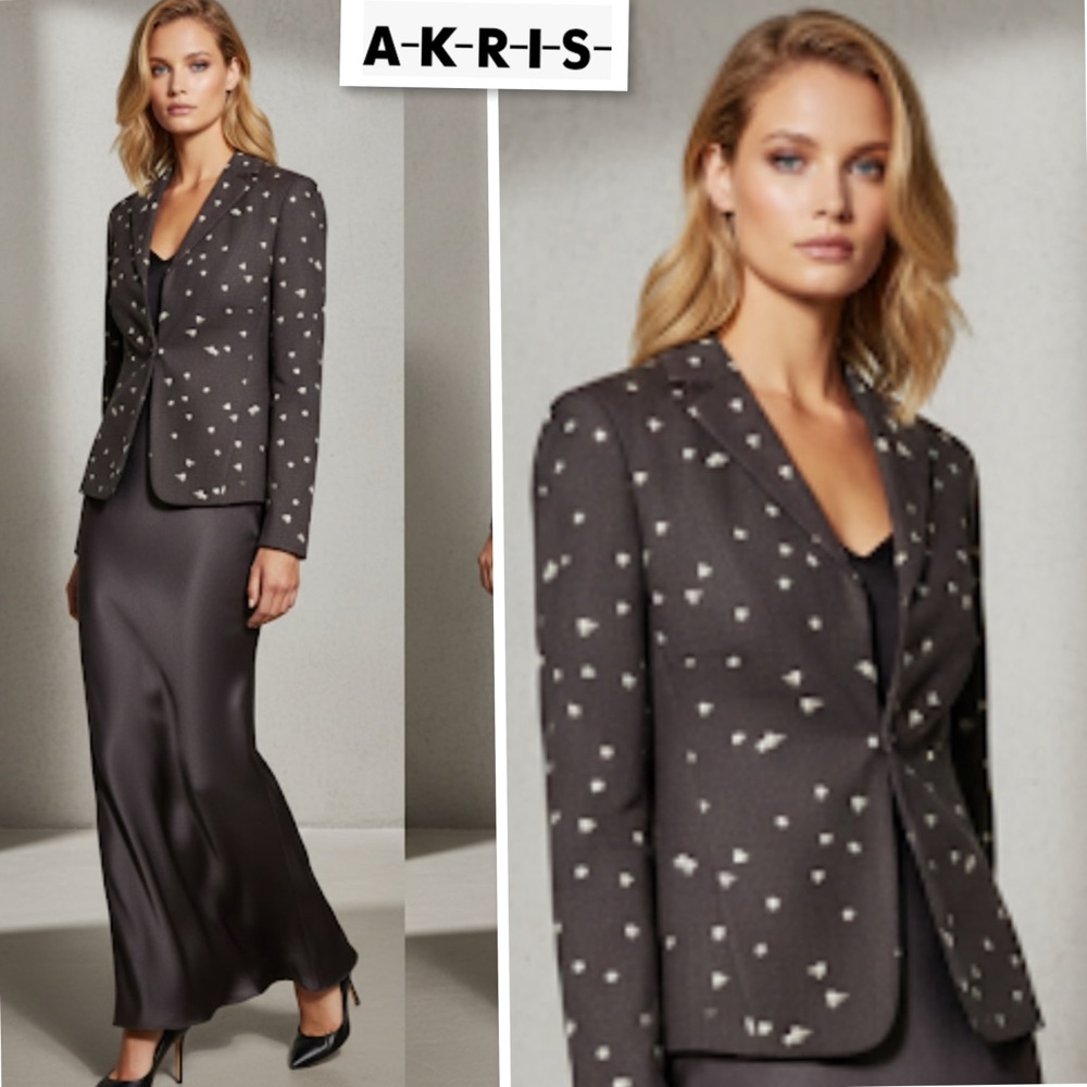 Akris Punto x Bergdorf Goodman Textured Polka-Deer Dot Wool Blazer Brown Sz US 6